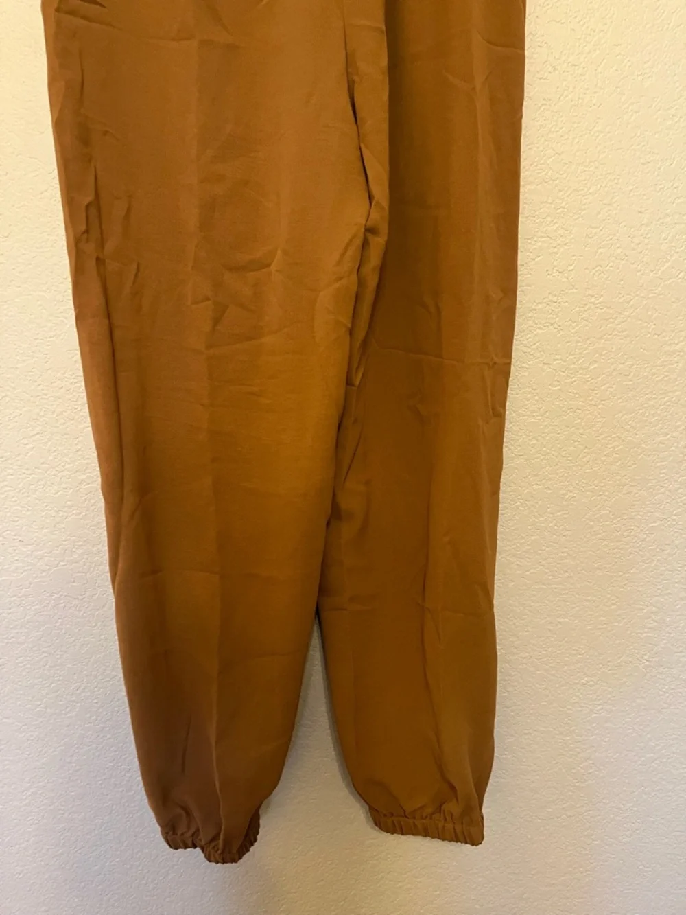 NWT Cupshe Brown Elastic Pants Side Bow-Knot Tie Tapered Legs Size Large